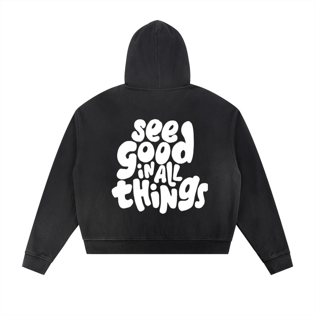 Sun Fade Frayed Raw Edge Fleece Zip Hoodie